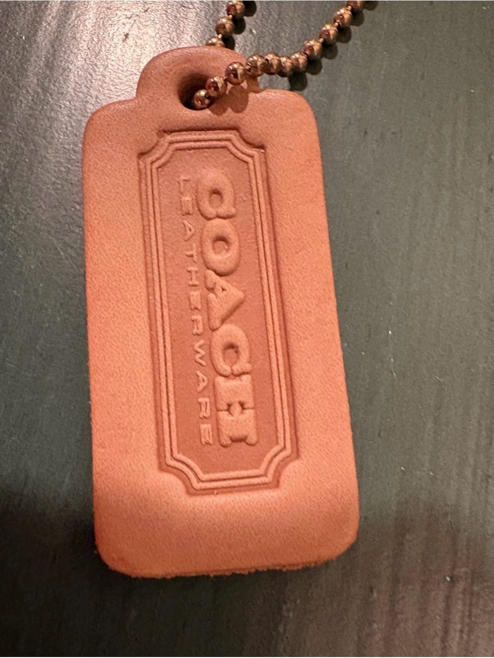 Vintage Coach Tan Leather Hang Tag with Ball Chain